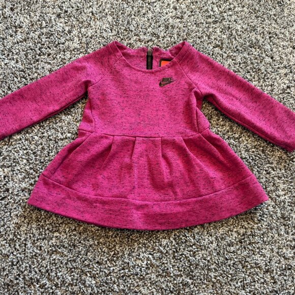 Nike Long Sleeve Crew Neck Tech Fleece Pink Dress Girl's Size 12 M - Picture 1 of 7